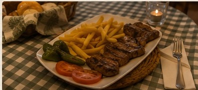 Carne a la brasa con patatas